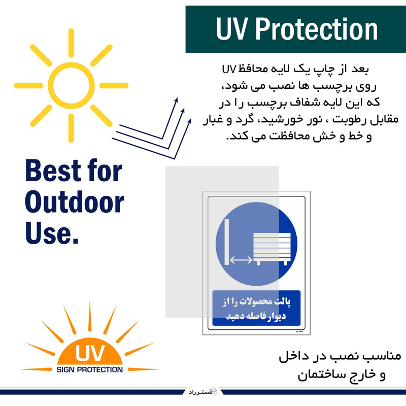 برچسب ایمنی مستر راد طرح پالت محصولات را از دیوار فاصله دهید مدل HSE-OSHA-0373