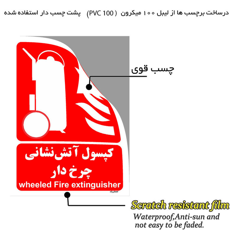 برچسب ایمنی مستر راد طرح کپسول آتش نشانی چرخ دار مدل HSE-OSHA-003