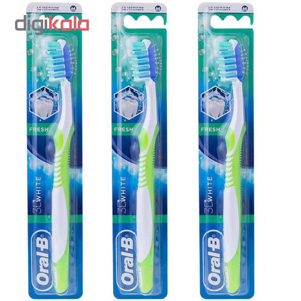 مسواک اورال-بی مدل 3D white با برس متوسط مجموعه 3 عددی