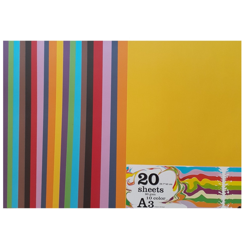 کاغذ رنگی A3 کد C20 بسته 20 عددی