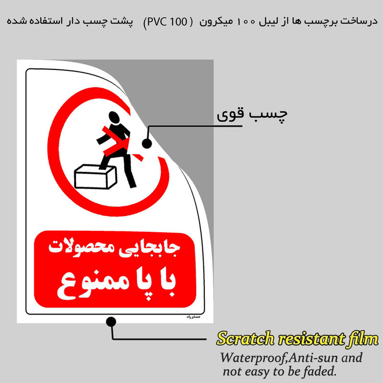 برچسب ایمنی مستر راد طرح جابجایی محصولات با پا ممنوع مدل HSE-OSHA-0648