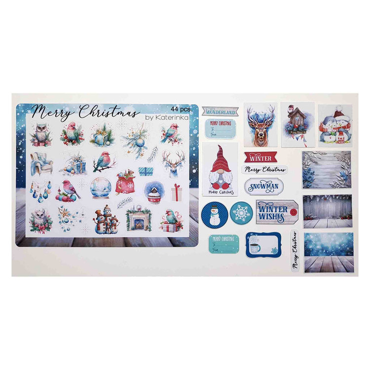 برچسب کاترینکا طرح برش خورده بولت ژورنال و اسکرپ بوک مدل Merry Christmas بسته 44 عددی