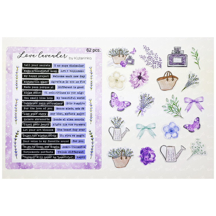 برچسب کاترینکا طرح برش خورده بولت ژورنال و اسکرپ بوک مدل Love lavender بسته 62 عددی