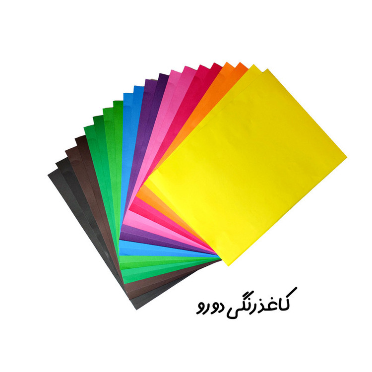 کاغذ رنگی A4 مدل دو رو طرح پشت شطرنجی به همراه مقوا و چسب ماتیکی و قیچی بسته 42 عددی