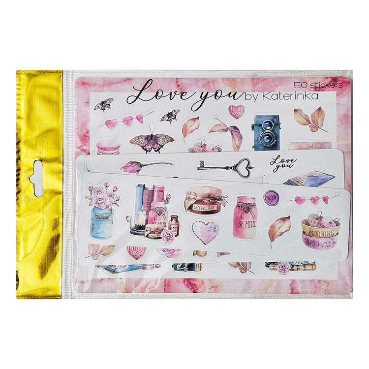 برچسب کاترینکا طرح برش خورده بولت ژورنال و اسکرپ بوک مدل LOVE YOU بسته 50 عددی