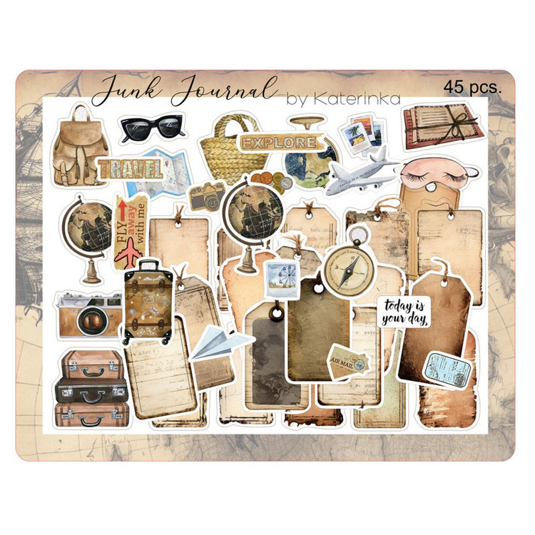 برچسب کاترینکا طرح برش خورده بولت ژورنال و اسکرپ بوک مدل Junk Journal بسته 45 عددی