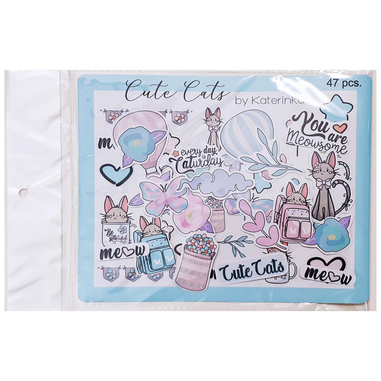 برچسب کاترینکا طرح برش خورده بولت ژورنال و اسکرپ بوک مدل Cute Cats بسته 47 عددی