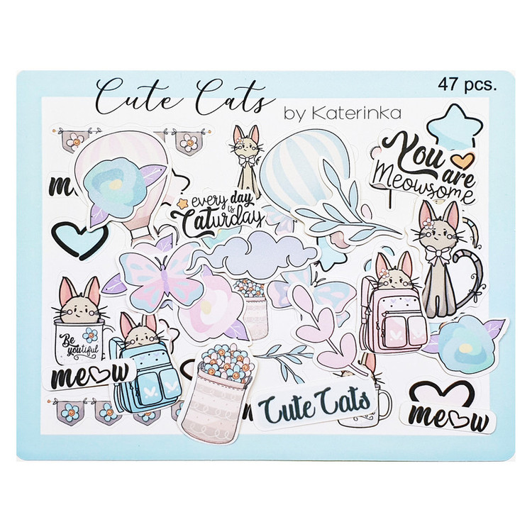 برچسب کاترینکا طرح برش خورده بولت ژورنال و اسکرپ بوک مدل Cute Cats بسته 47 عددی