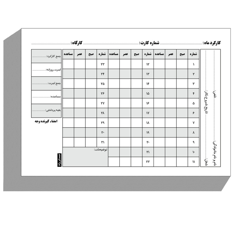کاغذ یادداشت مستر راد مدل کارت کارگری طرح کارتکس کد fiory 2288  بسته 25 عددی