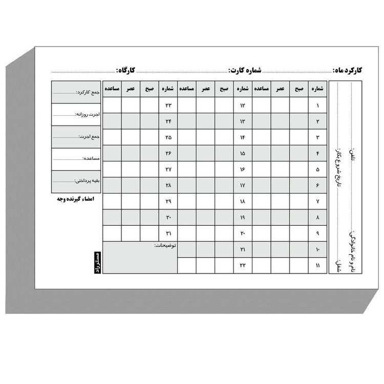 کاغذ یادداشت مستر راد مدل کارت کارگری طرح کارتکس کد fiory 2288 بسته 25 عددی
