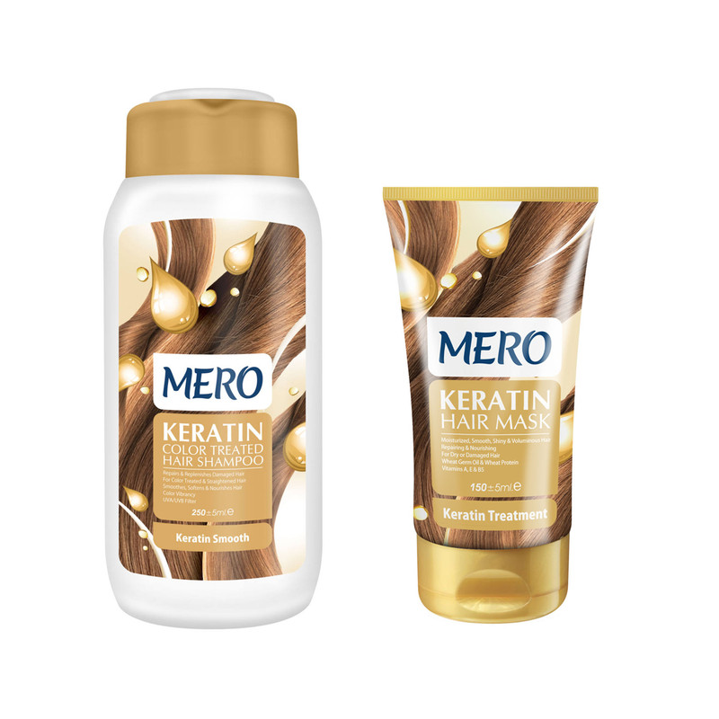 ماسک مو مرو مدل Keratin حجم 150 میلی لیتر به همراه شامپو مو مرو مدل Keratin حجم 250 میلی لیتر