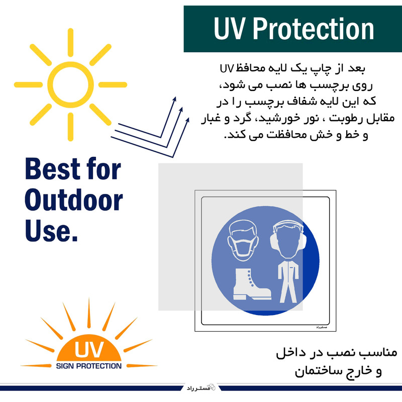 برچسب ایمنی مستر راد طرح استفاده از تجهیزات حفاظت فردی الزامی است مدل HSE-OSHA-073