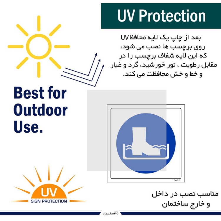 برچسب ایمنی مستر راد طرح از حوضچه ضدعفونی عبور نمائید مدل HSE-OSHA-096