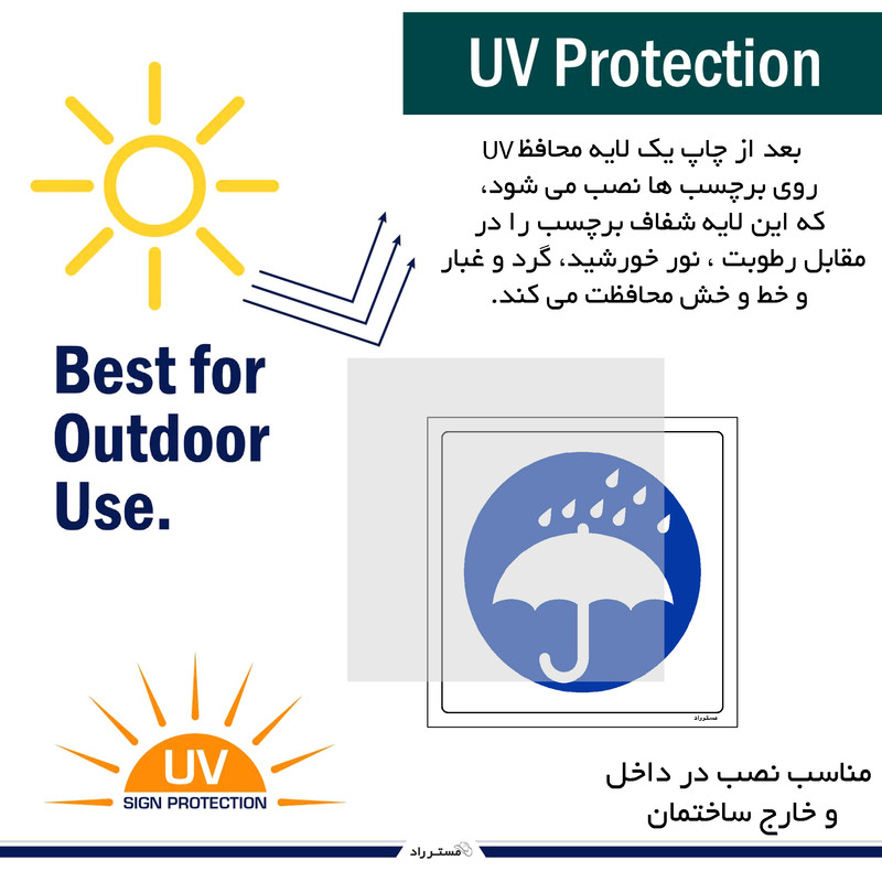 برچسب ایمنی مستر راد طرح دور از ریزش باران و رطوبت قرار دهید مدل HSE-OSHA-123