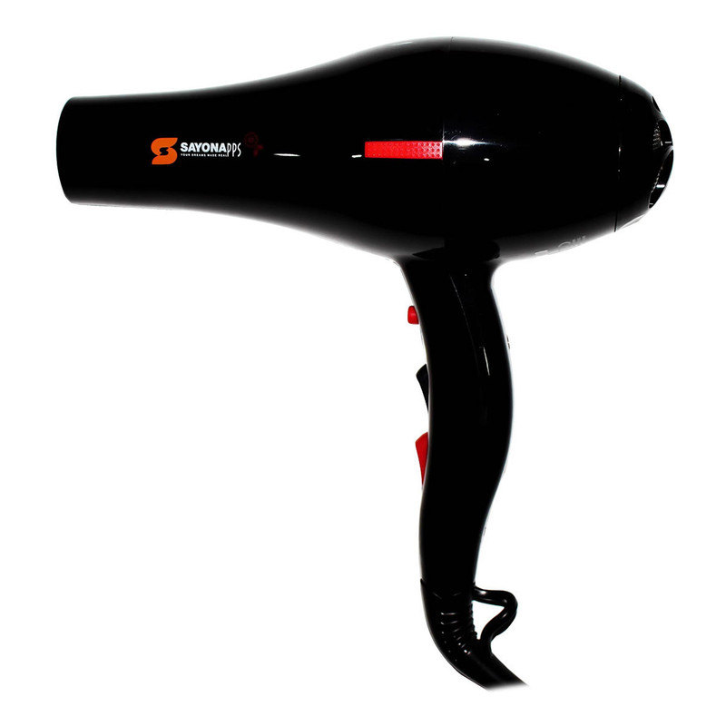 سشوار حرفه‌ای 2000 وات سایونا مدل SY-1300، موتور AC، وزن 700 گرم، دارای سری متمرکز‌کننده باریک، متمرکز‌کننده پهن با ویژگی صاف‌کنندگی، حجم‌دهندگی، با قابلیت باد سرد