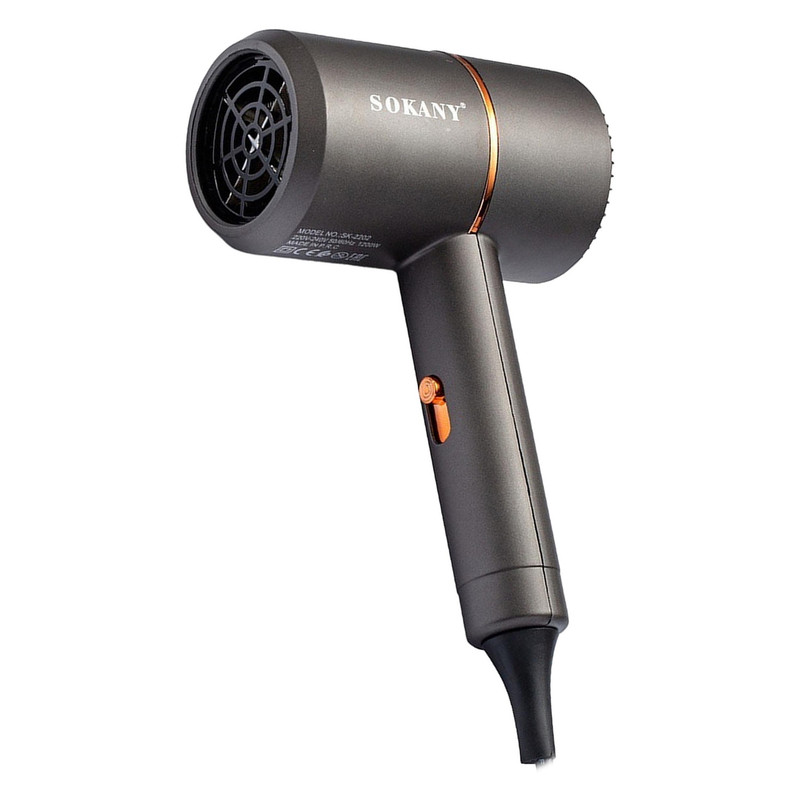 سشوار مسافرتی 1200 وات سوکانی مدل SK-2202، موتور AC، وزن 495 گرم، دارای سری متمرکز‌کننده باریک با ویژگی صاف‌کنندگی، حجم‌دهندگی، با قابلیت تنظیم دما