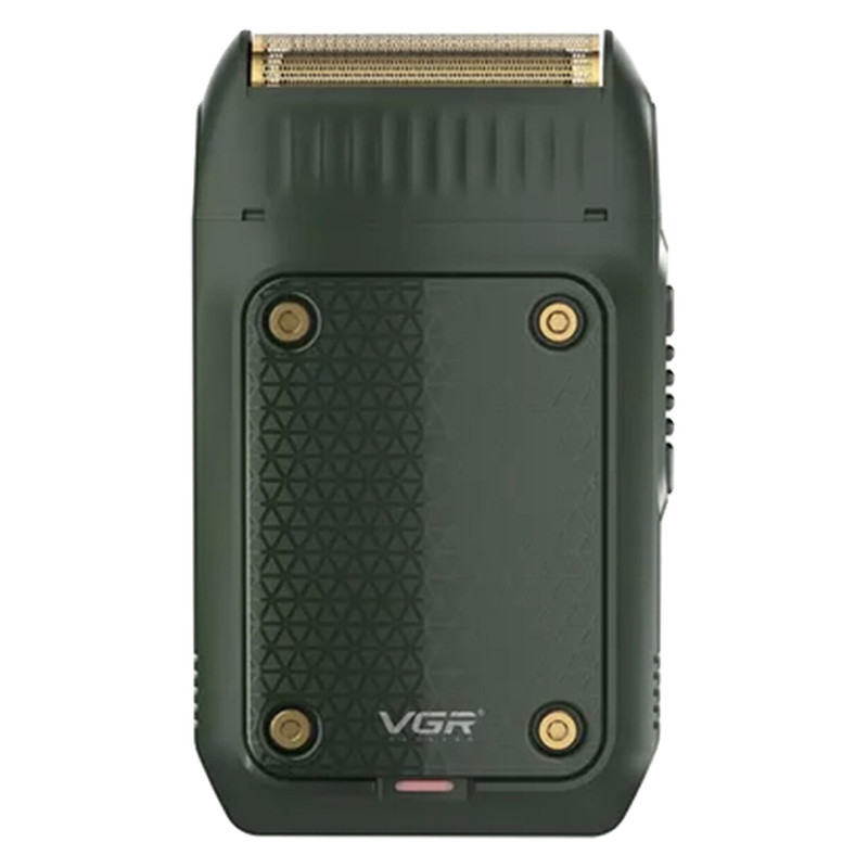 ماشین اصلاح موی صورت وی جی آر مدل V-353 با تیغه استیل پیشرفته، تکنولوژی فویلی، قابلیت اصلاح با شماره صفر، باتری 600 میلی‌آمپر ساعت و شارژر USB، طراحی ارگونومیک و سبک با برس تمیزکننده و محافظ