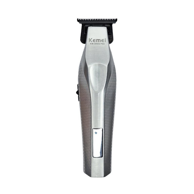 ماشین اصلاح موی صورت شارژی کیمی مدل KM-3023-702 با تیغه سرامیک و استیل ضد التهاب، باتری لیتیوم یون 2000 میلی‌آمپر ساعت، نمایش وضعیت باتری و طراحی ارگونومیک مقاوم در برابر ضربه