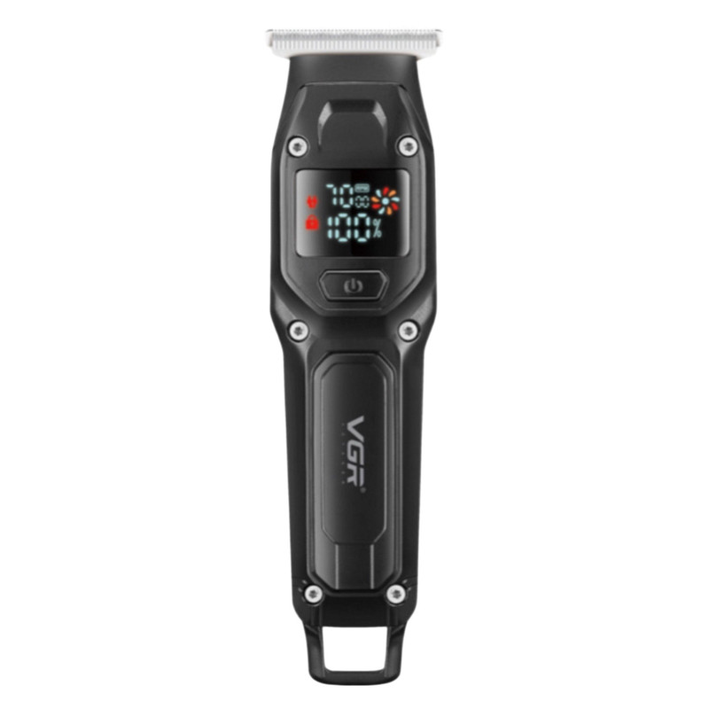 ماشین اصلاح موی سر و صورت وی جی ار مدل V-964 با تیغه کربن استیل، باتری لیتیومی 600 میلی‌آمپر، نمایشگر وضعیت باتری، عملکرد توربو، طراحی ارگونومیک و 3 شانه خط زن سایز 1، 2 و 3 میلی‌متر