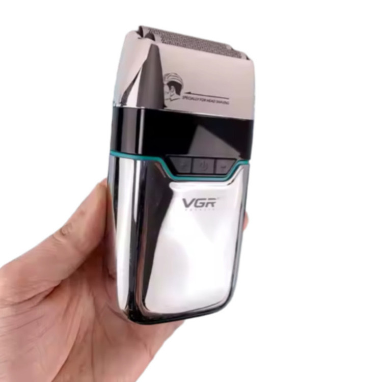 ماشین اصلاح موی صورت شارژی وی جی ار مدل V-350 با تیغه تیتانیوم، اصلاح صفر میلیمتر، باتری لیتیومی 1200 میلیآمپر، نمایشگر LED و قابلیت استفاده خشک و مرطوب