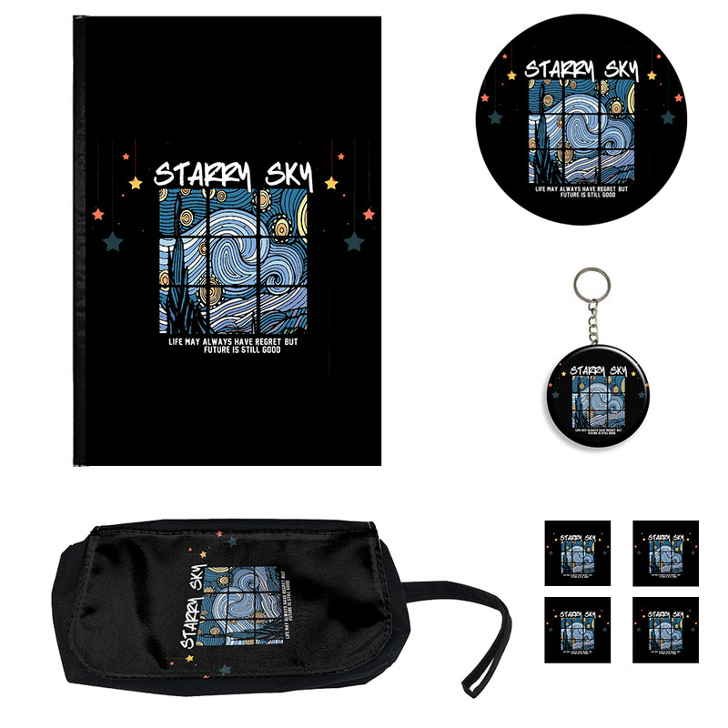 ست لوازم التحریر طرح شب پر ستاره ونگوگ مدل The Starry Night کد 02 بسته 8 عددی