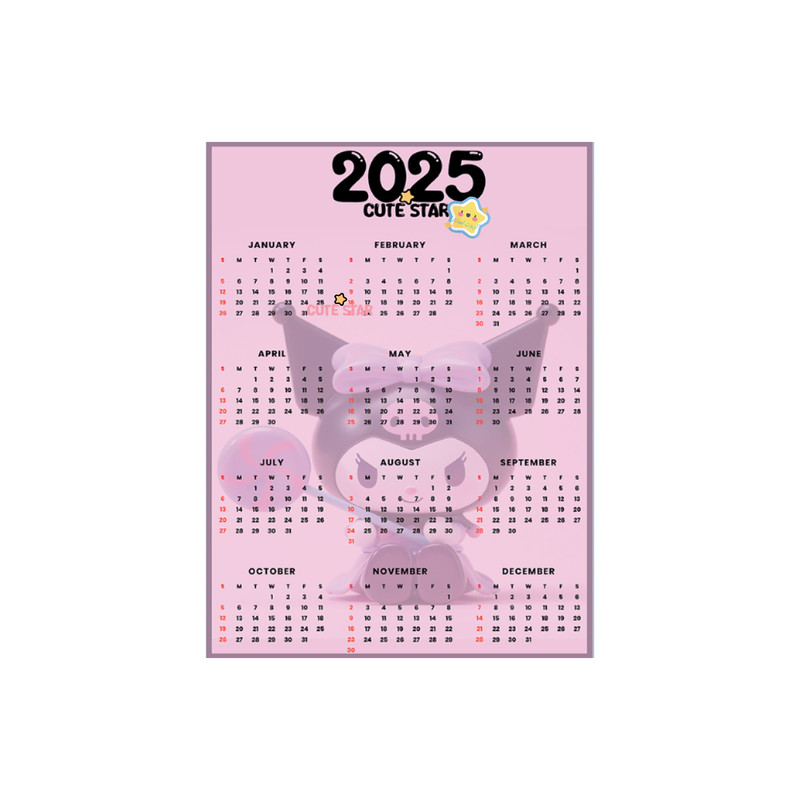 تقویم دیواری سال 2025 کیوت استار مدل میلادی طرح کرومی