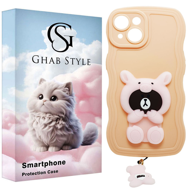 کاور قاب استایل مدل bear مناسب برای گوشی موبایل اپل iPhone 15 به همراه بندآویز