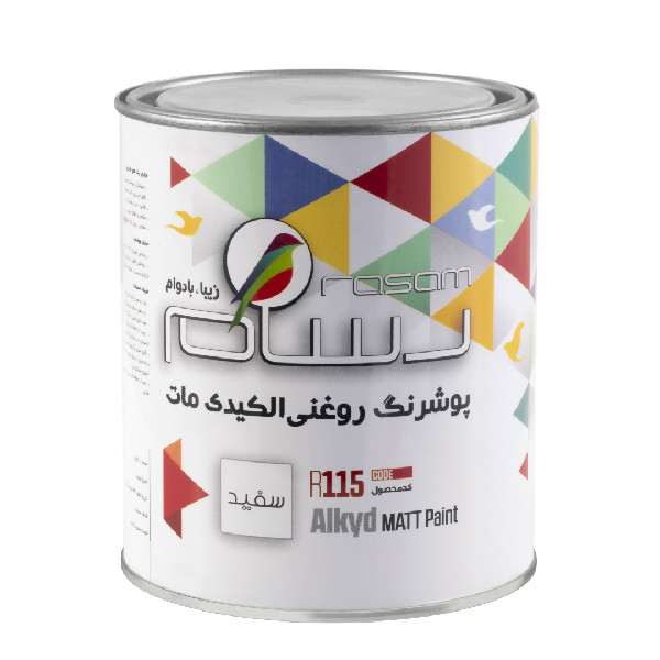 پوشرنگ روغنی مات سفید رسام مدل R115 وزن 1100 گرم