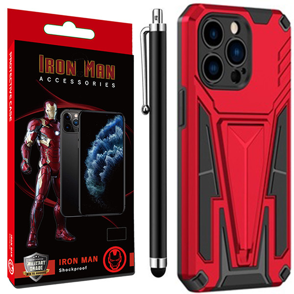 کاور آیرون من مدل SpiderMan مناسب برای گوشی موبایل اپل Iphone 13 Pro Max به همراه قلم لمسی