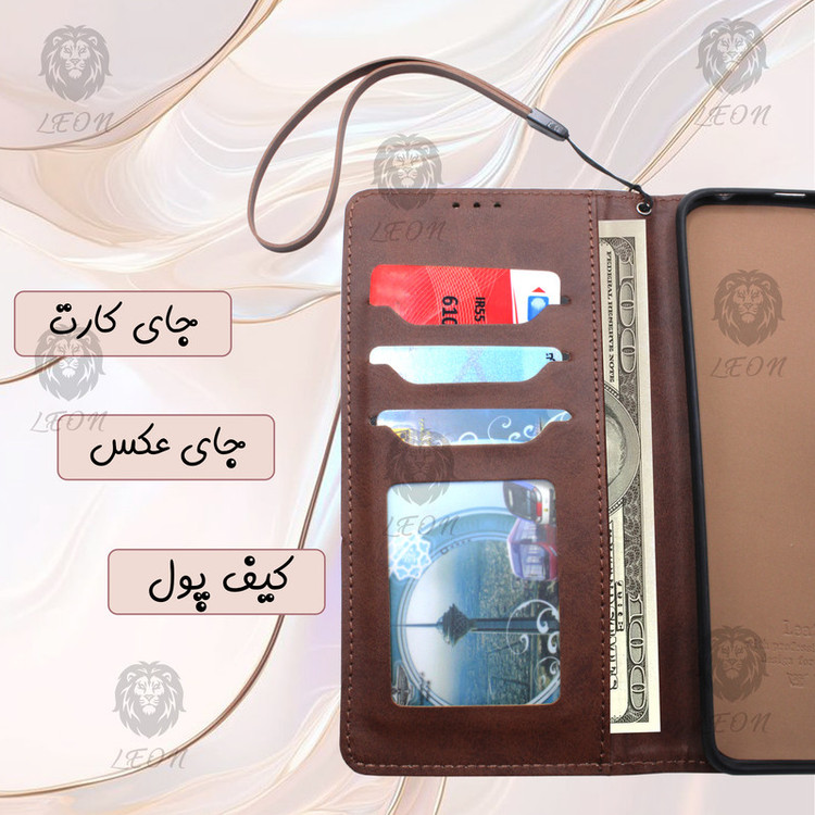 کیف کلاسوری لئون مدل Grigio مناسب برای گوشی موبایل شیائومی Mi 14T Pro به همراه بند آویز