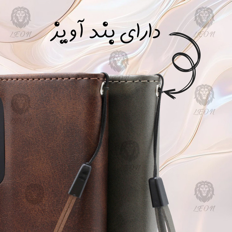 کیف کلاسوری لئون مدل Gray مناسب برای گوشی موبایل سامسونگ Galaxy A50 به همراه بند آویز