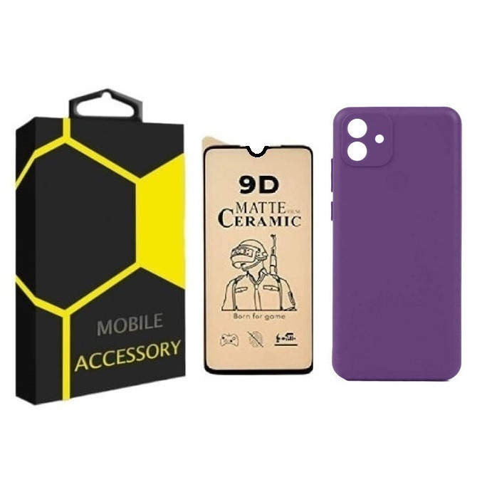 کاور مدل Silicone مناسب برای گوشی موبایل سامسونگ Galaxy A04e به همراه محافظ صفحه نمایش