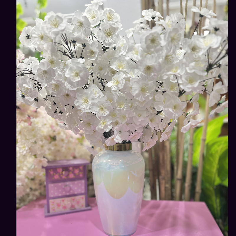 گل مصنوعی شکوفه ریزه، مجموعه 3 عددی، ابعاد 10×10×75 سانتی‌متر، وزن 100 گرم