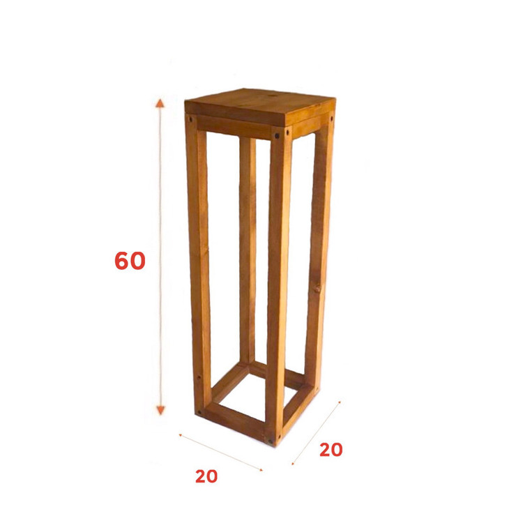 استند گلدان چوب روسی مدل M1410 با پایه 3x3 و صفحه یکتکه 20x20، ارتفاع 60 سانتیمتر و وزن 1000 گرم