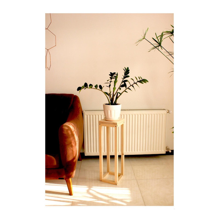 استند گلدان چوب روسی مدل M1410 با پایه 3x3 و صفحه یکتکه 20x20، ارتفاع 60 سانتیمتر و وزن 1000 گرم