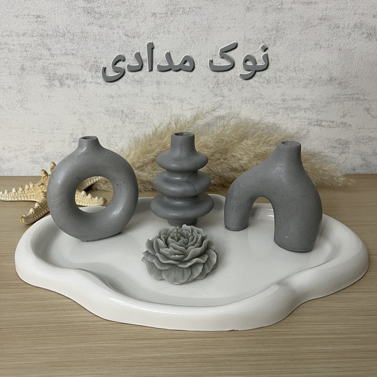 گلدان بتنی مدل دونات، پافیلی و آبشاری مینیمال بسته 3 عددی