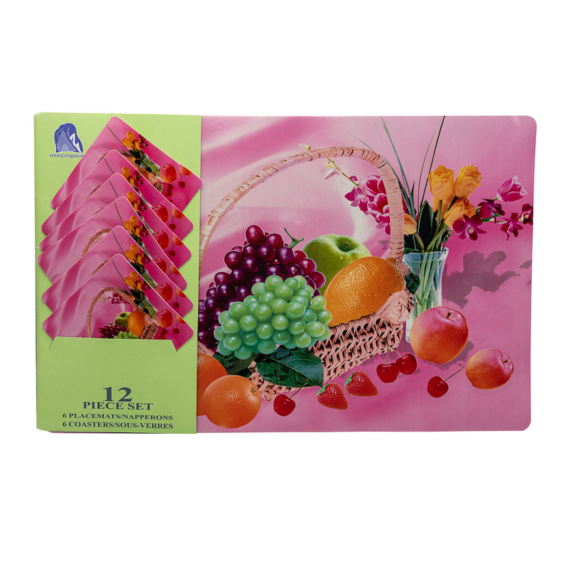 زیربشقابی طرح سبد میوه و گل مجموعه 12 عددی