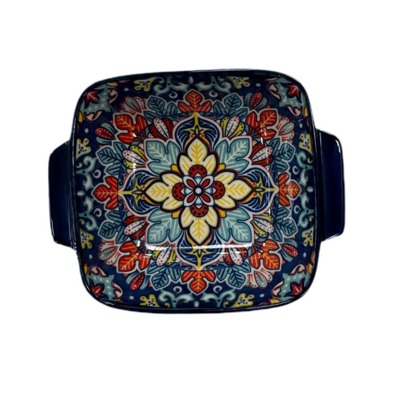 ماست خوری سرامیکی مدل گل سرمه ای مربعی