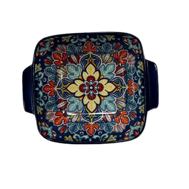 ماست خوری سرامیکی مدل گل سرمه ای مربعی
