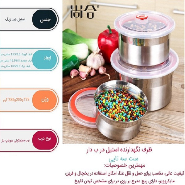 ظرف نگهدارنده غذا طرح دربدار و سوپاپدار مدل pe735 مجموعه 3 عددی