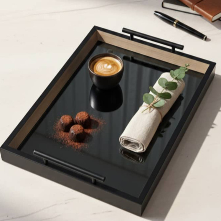 سینی دسته دار مدل کف شیشه ای سایز 40*30 سانتی متر