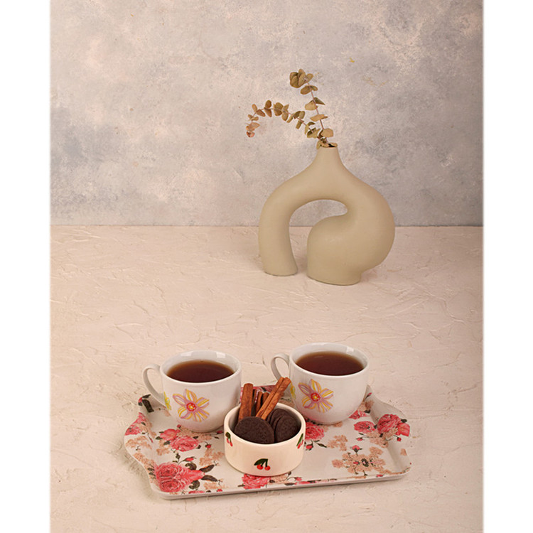 سینی دسته دار مهروز مدل 1000 گل محمدی سایز 20×27 سانتی متر