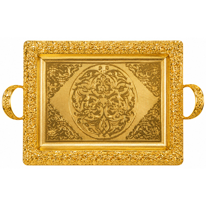 سینی دسته دار مدل گل برجسته سایز 50*40 سانتی متر