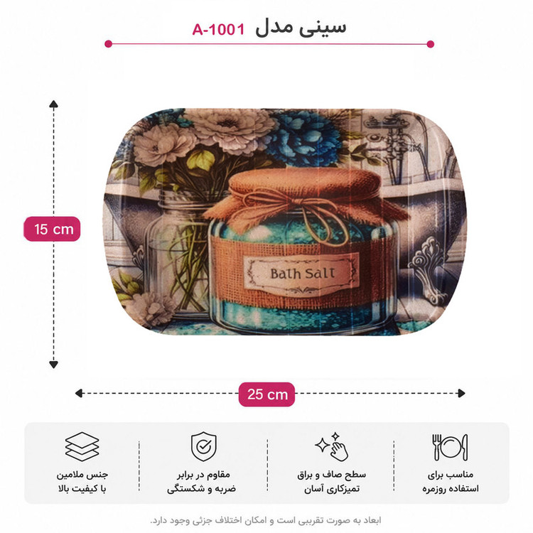 سینی دسته دار مهروز مدل 1001 بانکه سایز 15×25 سانتی متر