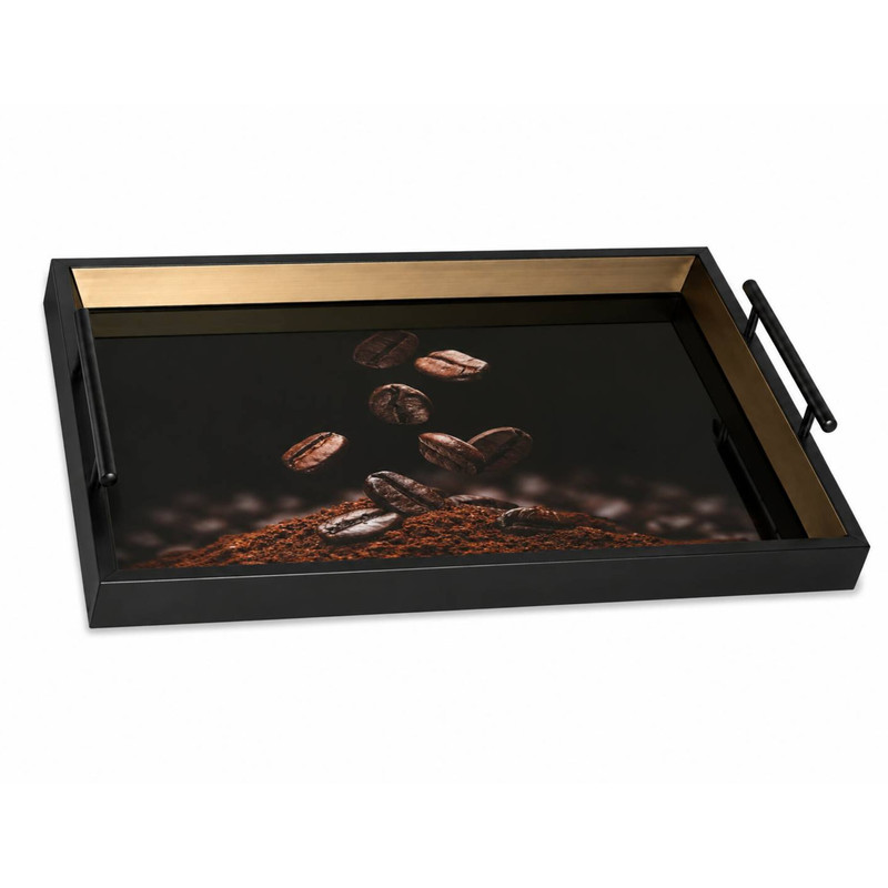سینی دسته دار طرح قهوه مدل دکوراتیو سایز 40*30 سانتی متر