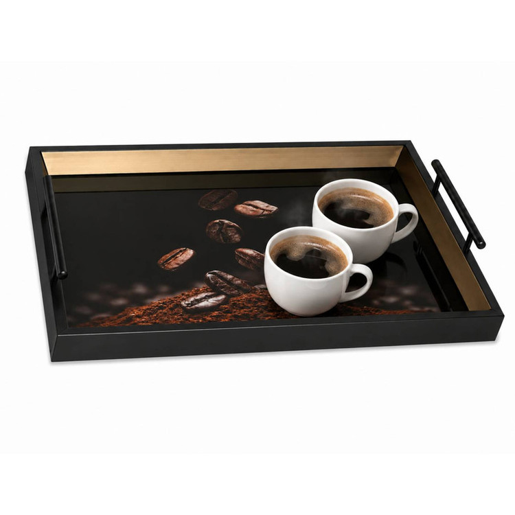 سینی دسته دار طرح قهوه مدل دکوراتیو سایز 40*30 سانتی متر