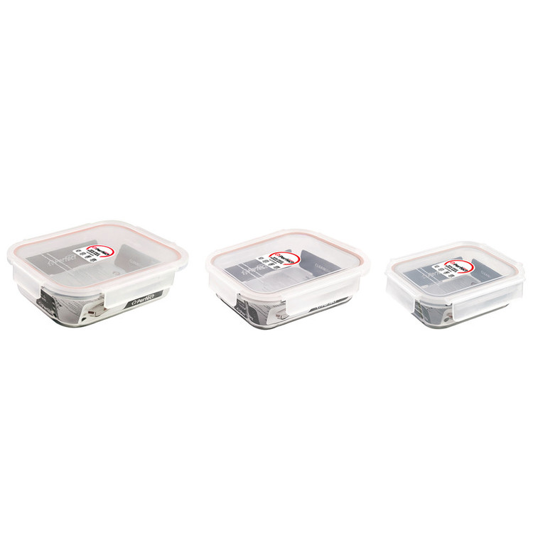 ظرف نگهدارنده با بدنه شیشه ای پرفکت هوم مدل P5400-R مناسب برای قرار دادن در یخچال و فریزر مجموعه 3 عددی بدون جعبه کادویی