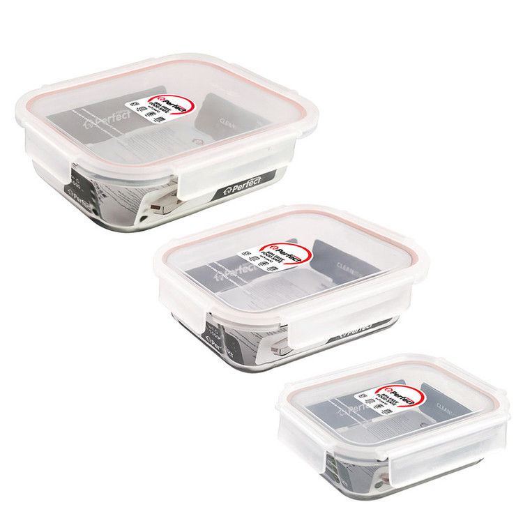 ظرف نگهدارنده با بدنه شیشه ای پرفکت هوم مدل P5400-R مناسب برای قرار دادن در یخچال و فریزر مجموعه 3 عددی بدون جعبه کادویی