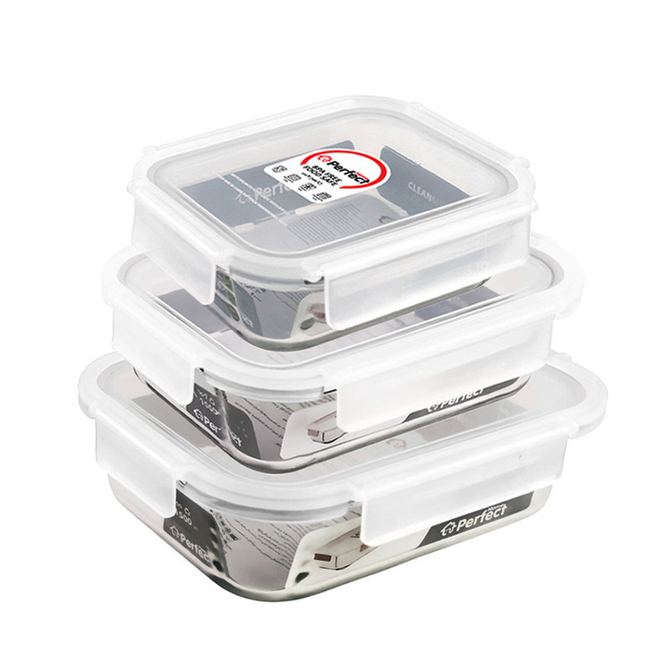 ظرف نگهدارنده با بدنه شیشه ای پرفکت هوم مدل P5400-R مناسب برای قرار دادن در یخچال و فریزر مجموعه 3 عددی بدون جعبه کادویی