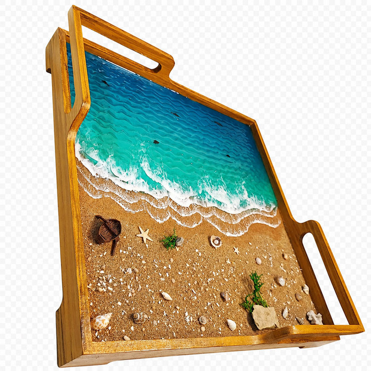 سینی دسته دار طرح برجسته ساحل دریا و موج کد B1 سایز ۳۵ *۳۵ سانتیمتر